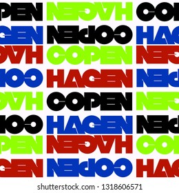 Copenhagen, Denmark seamless pattern, typographic city background, texture.