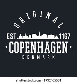 Copenhagen, Denmark Skyline Original. A Logotype Sports College and University Style. Illustration Design.