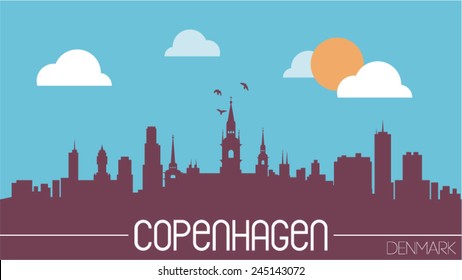 Copenhagen Denmark skyline silhouette flat design vector illustration.