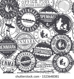 Copenhagen Denmark Stamps Background. City Stamp Vector Art. Postal Passport Travel. Design Set Pattern.