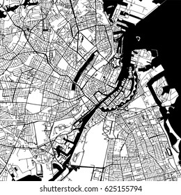 Copenhagen Denmark Vector Map Monochrome Artprint, Outline Version for Infographic Background, Black Streets and Waterways