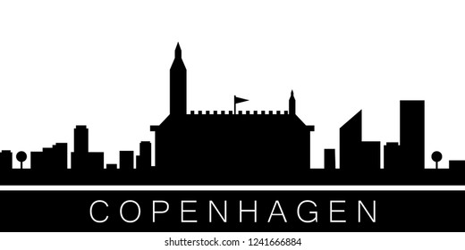 Copenhagen detailed skyline. Vector postcard illustration