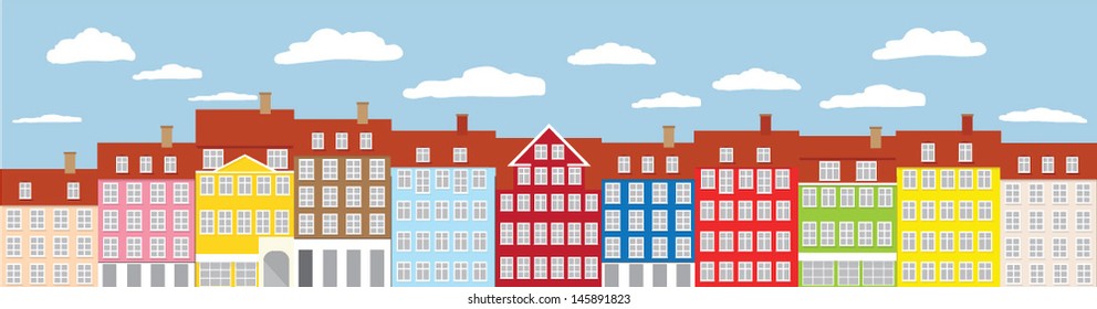 Copenhagen houses view illustration card vector