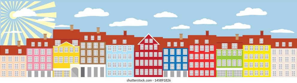 Copenhagen houses view illustration card vector