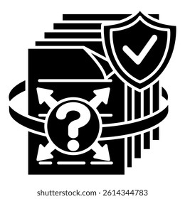 The Copenhagen Interpretation icon represented by papers, question mark Black Filled style.