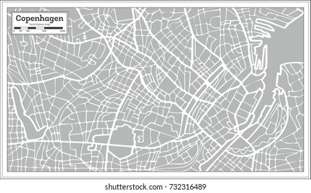 Copenhagen Map in Retro Style. Hand Drawn. Vector Illustration.