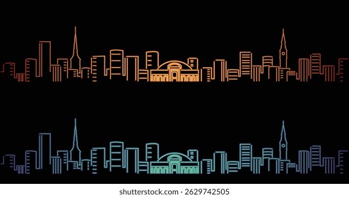 Copenhagen Neon Style Simple Skyline on Dark Background
