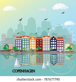 Copenhagen skyline. Flat style vector illustration.