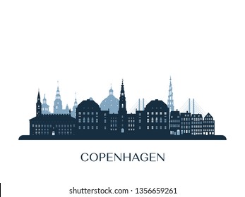 Copenhagen skyline, monochrome silhouette. Vector illustration.