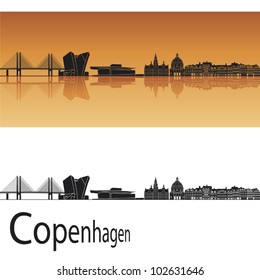 Copenhagen skyline in orange background in editable vector file