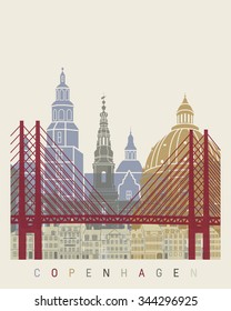 Copenhagen skyline poster in editable vector file