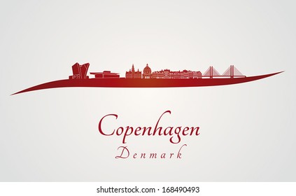 Copenhagen skyline in red and gray background in editable vector file