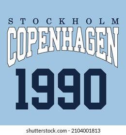 Copenhagen sport t-shirt design, college sport team style typography for poster, t-shirt or print.