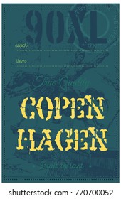 Copenhagen true quality clothing tag, for retail business, denim or other product.