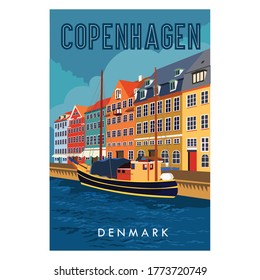 Copenhagen Vintage Travel poster design, good for wall decor 