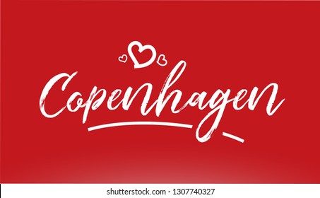 copenhagen white city hand written text with heart on red background for logo or typography design