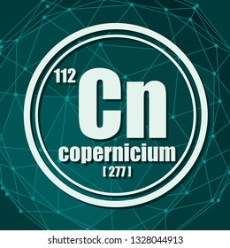Copernicium chemical element. Sign with atomic number and atomic weight. Chemical element of periodic table. Molecule And Communication Background. Connected lines with dots.