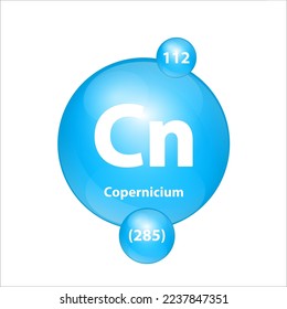 Das Copernicium (Cn) Symbol strukturiert chemische Elemente rund Form Kreis hellblau. Chemisches Element der periodischen Tabelle Zeichen mit Atomnummer. Studium der Wissenschaft für Bildung. 3D-Illustrationsvektor. 