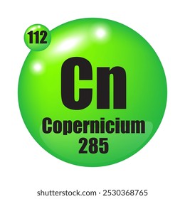 Copernicium icon. Cn chemical element. Atomic number 112. Mass 285.