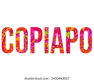 Copiapo creative city name design filled with colorful doodle pattern
