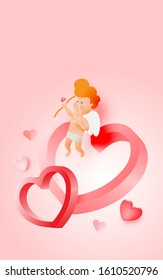 Copid falling in love with a lot of heart background and romantic pastel color vector illustration