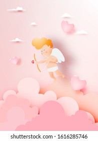 Copid falling in love with a lot of heart background and romantic pastel color vector illustration