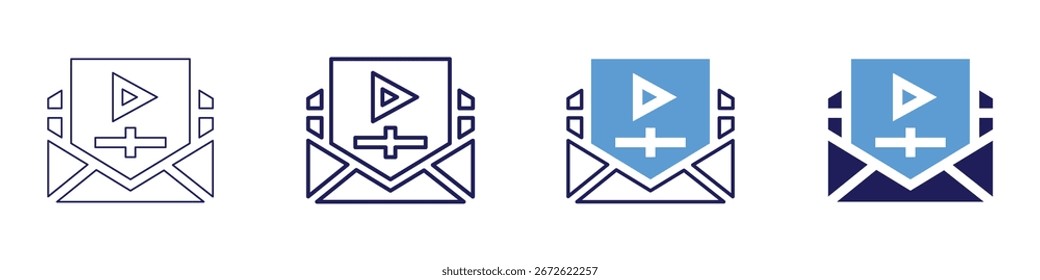 Copied email icon in 4 different styles. Thin Line, Line, Bold Line, Duotone. Duotone style. Editable stroke.