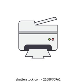 copiadora, fax, impresión y escáner en un icono de impresora en color, aislado en fondo blanco 