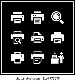 copier icon. 9 copier vector set. loupe, print, printer and man working with printer icons for web and design about copier theme