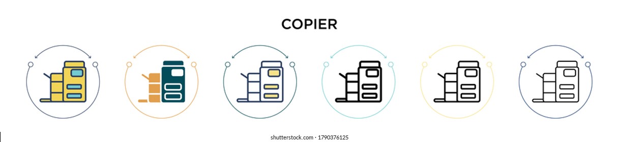 Copier icon in filled, thin line, outline and stroke style. Vector illustration of two colored and black copier vector icons designs can be used for mobile, ui, web