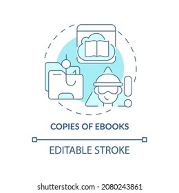 Kopien von eBooks blauen Konzeptsymbol. Urheberrechtsverletzung abstrakte Idee dünne Linie Illustration. Unautorisierte Veröffentlichungsversionen. Vektorgrafik einzeln auf Umrissfarben. Bearbeitbarer Hub