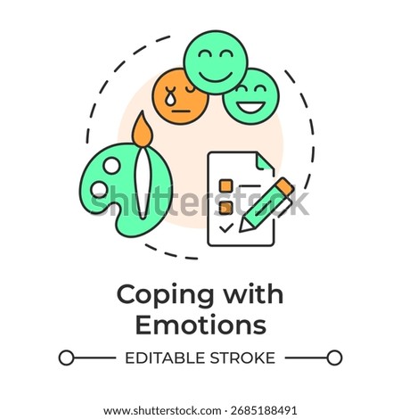 Coping with emotions multi color concept icon. Recognize feelings. Emotional and self regulation skills. Round shape line illustration. Abstract idea. Graphic design. Easy to use in article