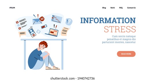 Coping information stress web banner template, vector cartoon illustration.