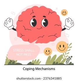 Coping mechanism. Emotional intelligence. Strategy to face of stress to help manage difficult emotions. Flat vector illustration