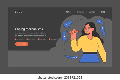 Coping mechanism web banner or landing page dark or night mode. Emotional intelligence. Strategy to face of stress to help manage difficult emotions. Flat vector illustration