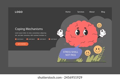 Coping mechanism web banner or landing page dark or night mode. Emotional intelligence. Strategy to face of stress to help manage difficult emotions. Flat vector illustration