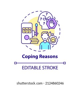 Coping reasons concept icon. Run away from reality. Gambling addiction abstract idea thin line illustration. Isolated outline drawing. Editable stroke. Arial, Myriad Pro-Bold fonts used
