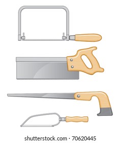 Coping Saw Back Saw Keyhole Saw and Detail Saw illustration Four color art can be easily edited and separated for print or screen print.
