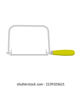 Coping saw with yellow handle. Tool for rounding and any other types of cutting. Isolated vector illustration 