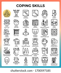 Coping skills concept line icons set in modern style for ui, ux, web, app, brochure, flyer and presentation design, etc.