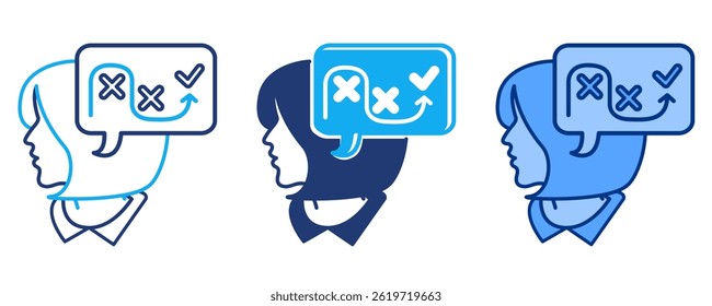 Coping Skills icon represented by head, coping symbol Blue, Dualline, Dualtone style.