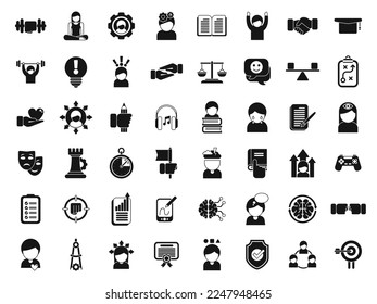 Coping skills icons set simple vector. Love stress. Breath anxiety