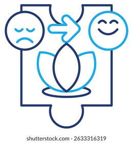 Coping Strategies icon represented by puzzle, lotus, emoticon Dual Line style.