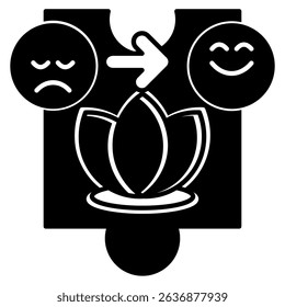 Coping Strategies icon represented by puzzle, lotus, emoticon Black Filled style.