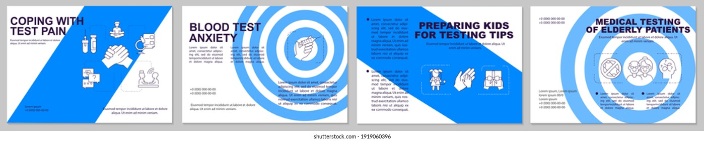 Coping with test pain brochure template. Medical help for people. Flyer, booklet, leaflet print, cover design with linear icons. Vector layouts for magazines, annual reports, advertising posters