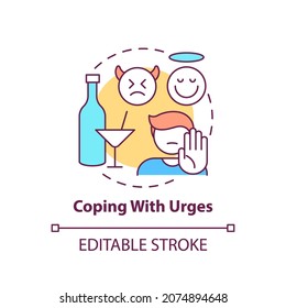 Coping with urges concept icon. Addiction recovery steps. Treatment of body addictions. Health treatment abstract idea thin line illustration. Vector isolated outline color drawing. Editable stroke