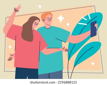 cople taking a selfie with leafs