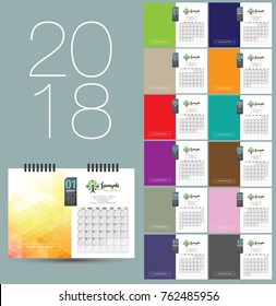 Coporate 2018 design template, fully customizable eps file, copy space for your logo, texts and images. modern and elegant desktop calendar