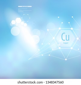 Copper. Abstract background with Copper sign and template for text. Vitamins and minerals.
