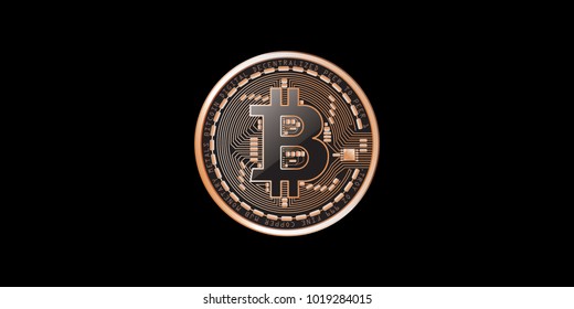 copper bitcoin on black background. Vector illustration.